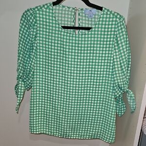 CeCe Green Gingham Blouse with Tie Sleeves